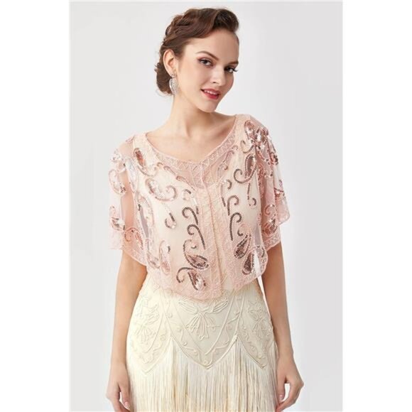 Shawl Wraps Sequin Beaded Cape Rose gold - Picture 2 of 6